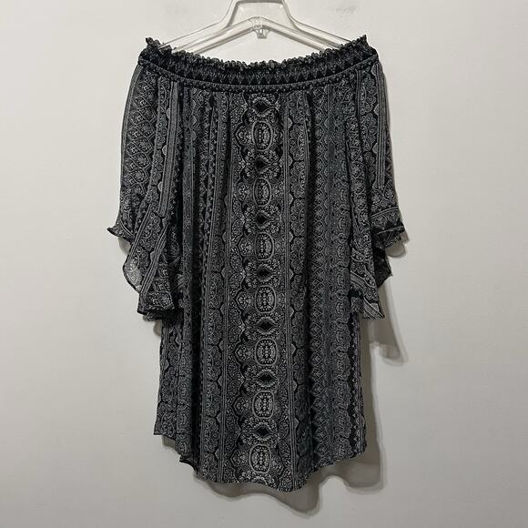 City Triangles Off Shoulder Mini Dress L Flutter Sleeve Y2K Boho Festival Party - Picture 8 of 11